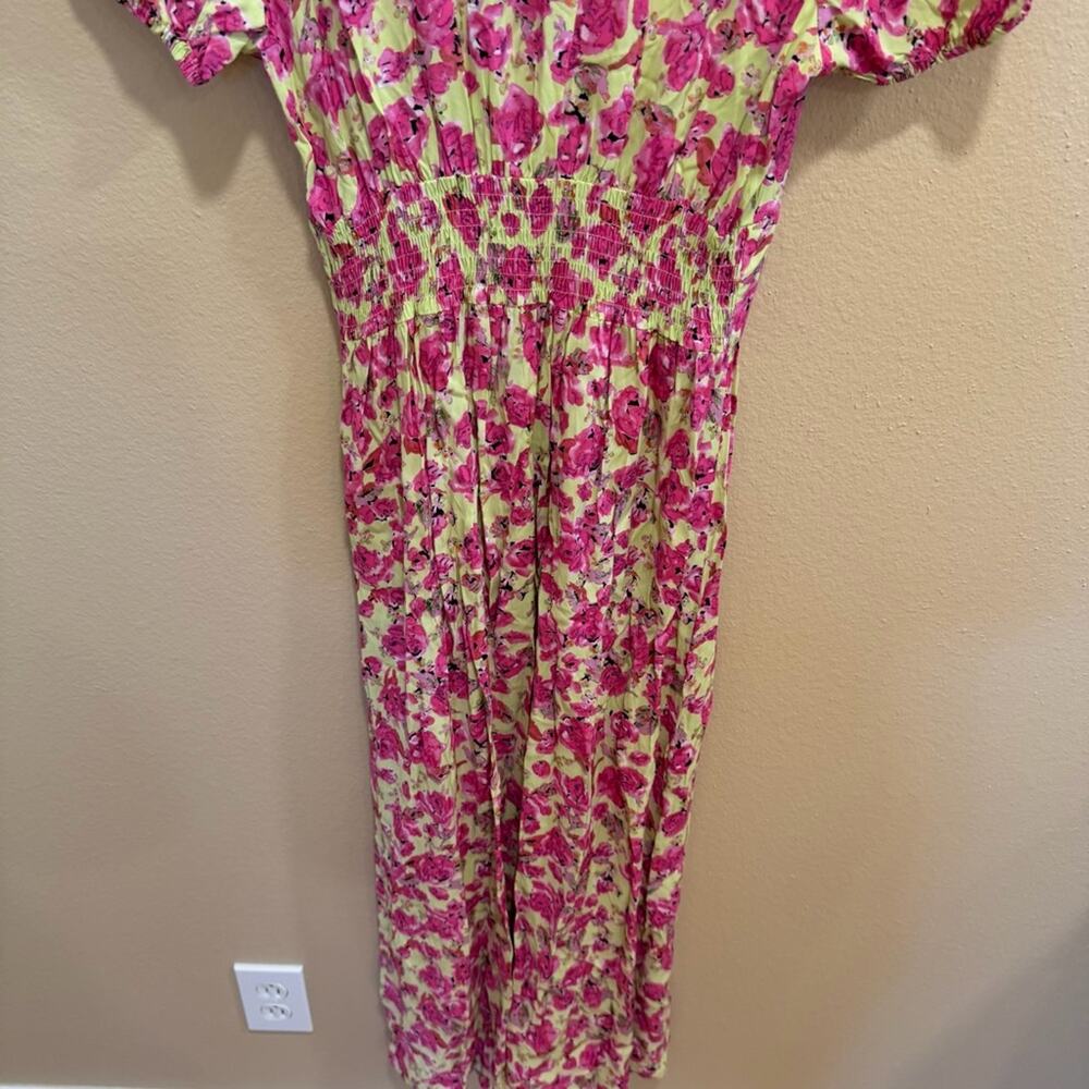 Zara Green Pink Floral V Neck Sexy Maxi Dress Medium - Picture 4 of 11